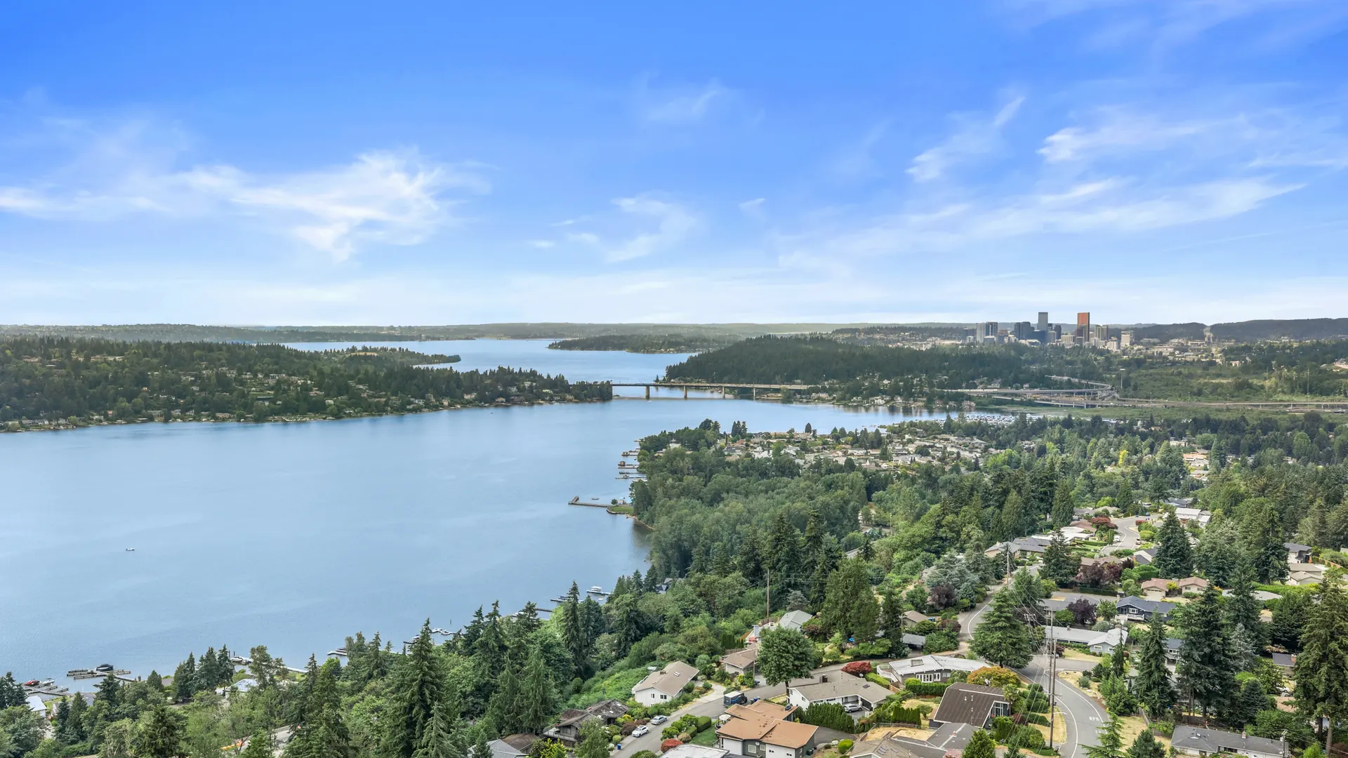 Drone photo over Lake Washington from a recent listing shoot